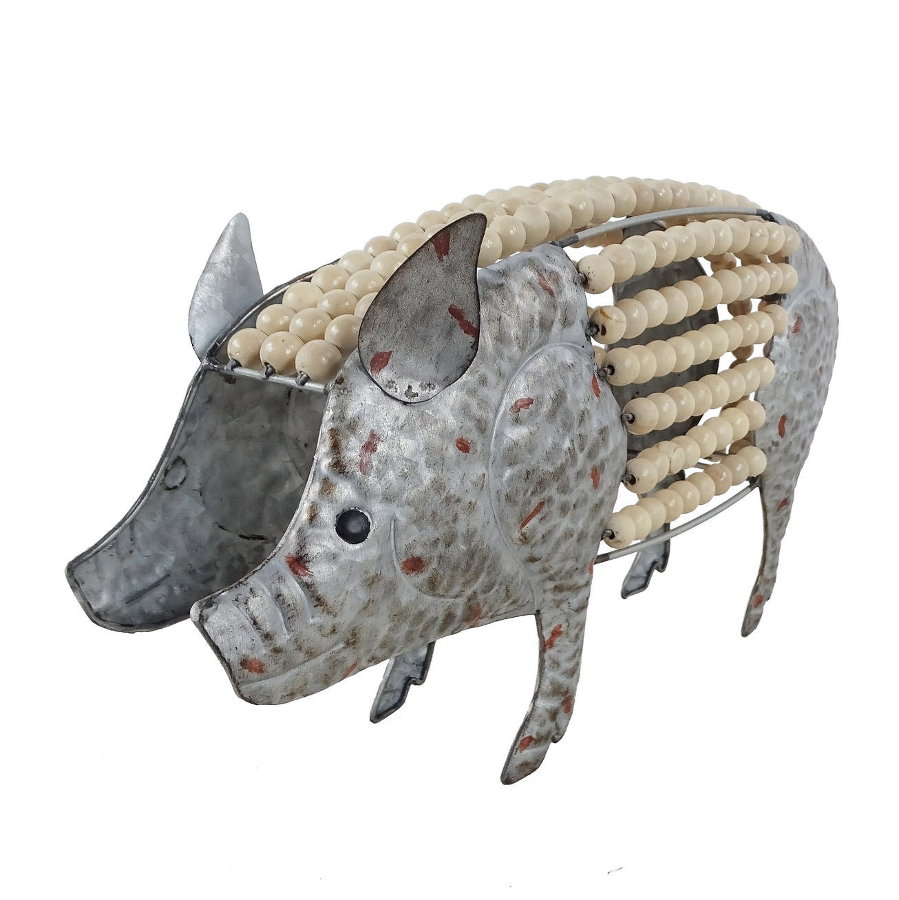 Metal Galvanized Pig with Wood Beads