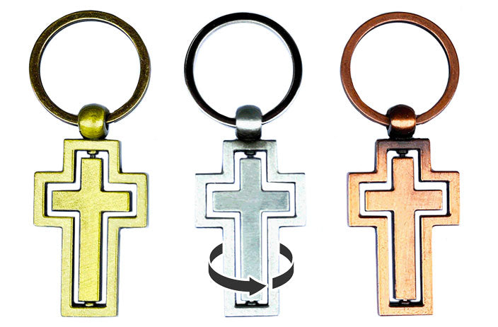 Cross Keychain with Spinning Center (Assorted Colors)
