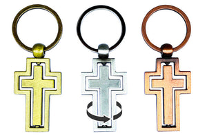 Cross Keychain with Spinning Center (Assorted Colors)