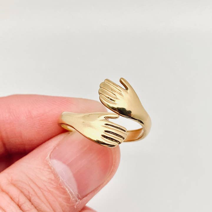 Hands Cuddling Gold Plated Stainless Steel Adjustable Ring