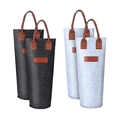 4 Pack - Single Felt Bottle Tote, 1 Bottle Carrier Bag Padded Perfect Wedding Gift, Dark Grey +Beige