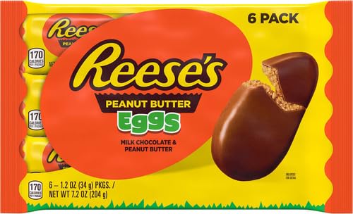 REESE'S Milk Chocolate Peanut Butter Eggs, Easter Basket Easter Candy Packs, 1.2 oz (6 Count) (Best By:  11/2025)