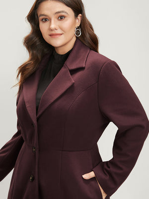 Solid Pocket Button Up Suit Collar Coat Burgundy