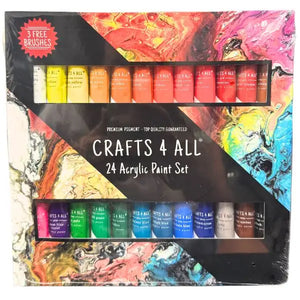 24PC Acrylic Paint Set With 3 Brushes Included - 24 .04 FL OZ Colored Tubes