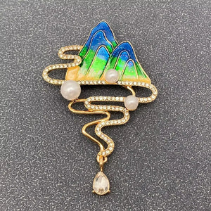 Chinese Style Landscape Painting Brooch