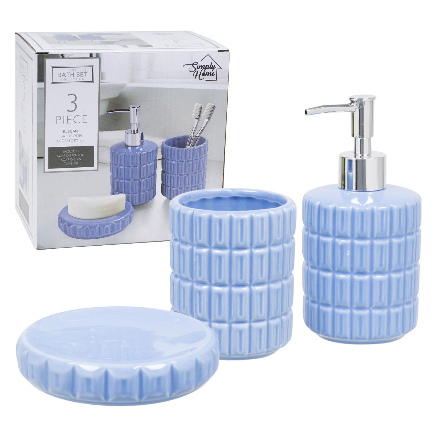 3pc Simply Home Dolomite Bathroom Set- Blue