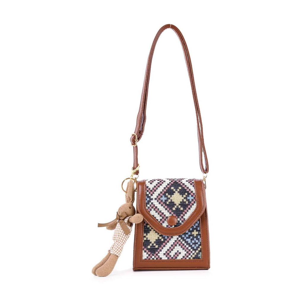 Decorative Accent Shoulder Bag -Bunny Key Chain, Navy Blue