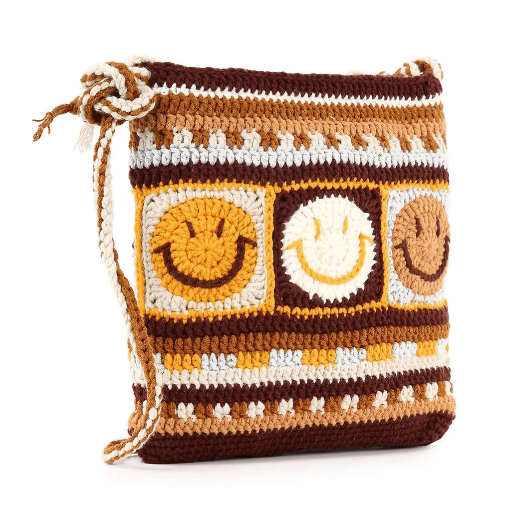 Crochet Design Happy Crossbody Sling-Coffee