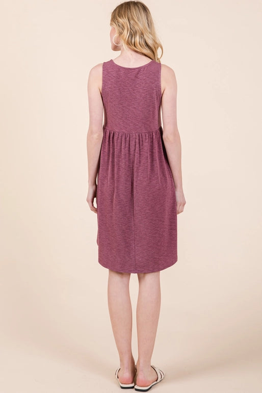 Plus Size Solid Babydoll Sleeveless Knee Dress-Burgundy