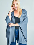 Plus Size Solid French Terry Oversize Cardigan- Silver Grey