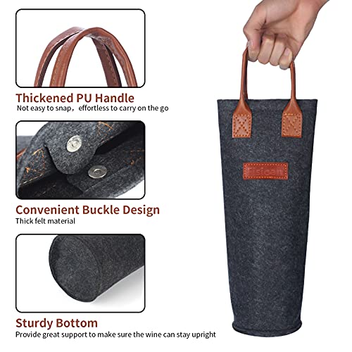 4 Pack - Single Felt Bottle Tote, 1 Bottle Carrier Bag Padded Perfect Wedding Gift, Dark Grey +Beige