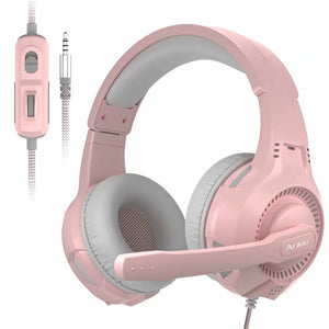 Anivia Headphones with Microphone Surround Sound Active Noise Canceling Pink Wired Gaming Headphones