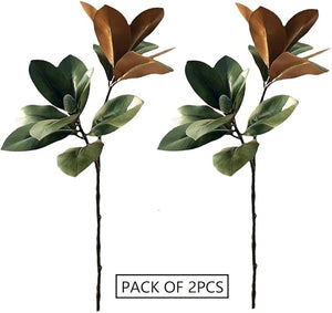 32 Inch Magnolia Artificial Leaves Branches 3D Plastic Printing Houseplant Plant Indoor Outdoor Home Decor (Dark Green - Pack of 2)