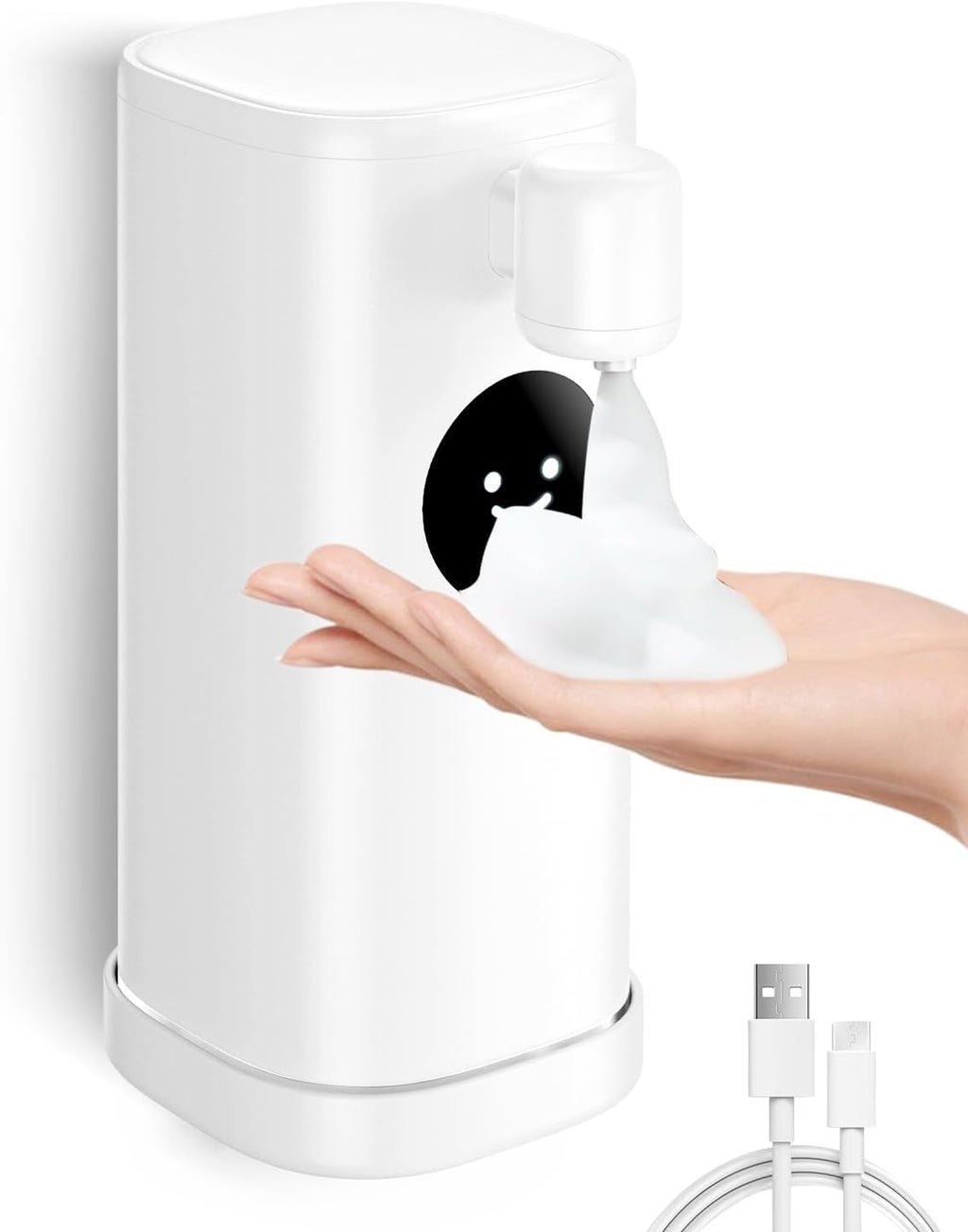 Automatic Foaming Hand Soap Dispenser IPX7, 20S Hand Washing Time Reminder, 10oz/300ml Rechargeable, Touchless for Home, Bathroom, School-White
