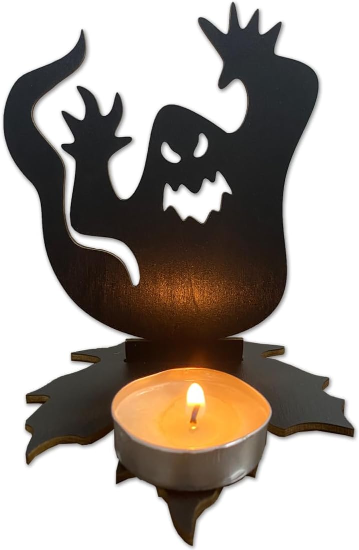 Halloween Candles Holder Halloween Decorations Spooky Black Tealight Candle Holders with Shadow Vintage Scary Ghost Candle Stands Table Decor