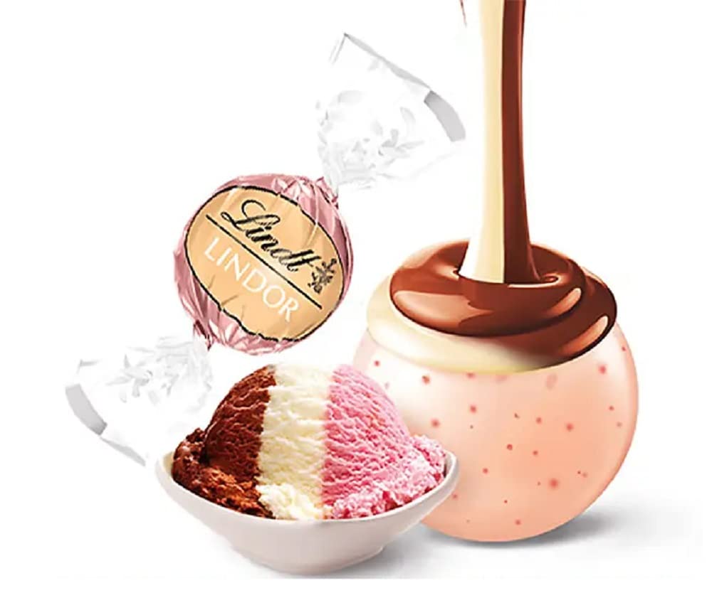 Lindt Lindor Neapolitan White Chocolate Strawberry & Vanilla Truffles 5.1oz Bag (Best By: 08/2025)