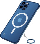 Ultra-Thin Frameless Magnetic Case for iPhone 14 pro max, Blue Matte Case with Shockproof Corner& Finger Loop String