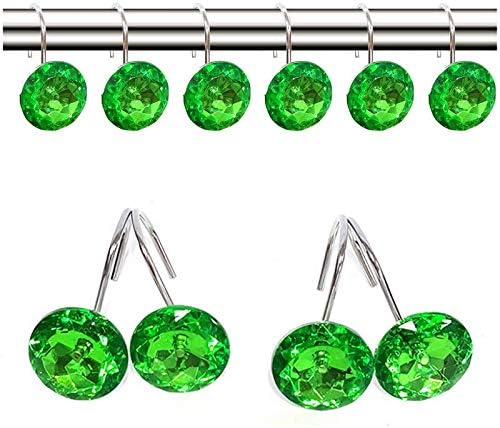 12 Pcs Bling Rhinestones Shower Curtain Hooks Bathroom Rolling Hooks