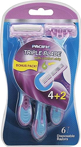 Disposable Razors for Women with Triple Blade with Comfort Strip For Closer Smooth by PACIFIC (6 Razors)