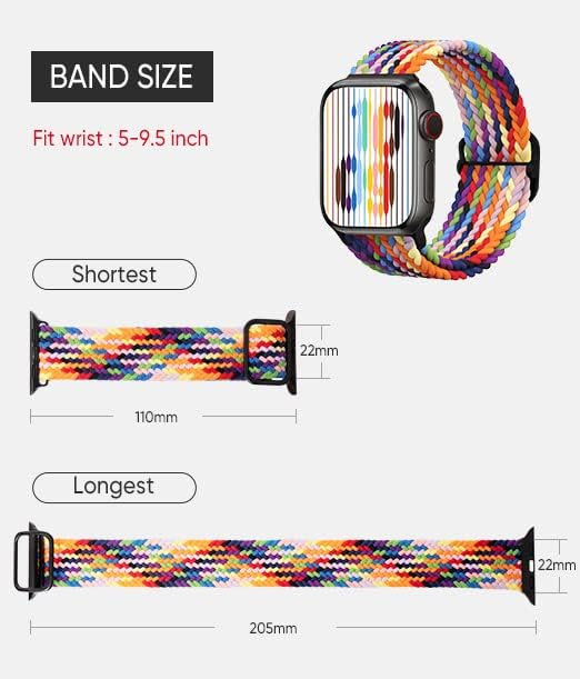 Doozx Braided Watch Bands Elastic Solo Loop Compatible for Apple Watch Ultra/7/6/SE/5/4/3/2/1, Adjustable Buckle, Stretchy Wristband for iWatch 38mm 40mm 41mm
