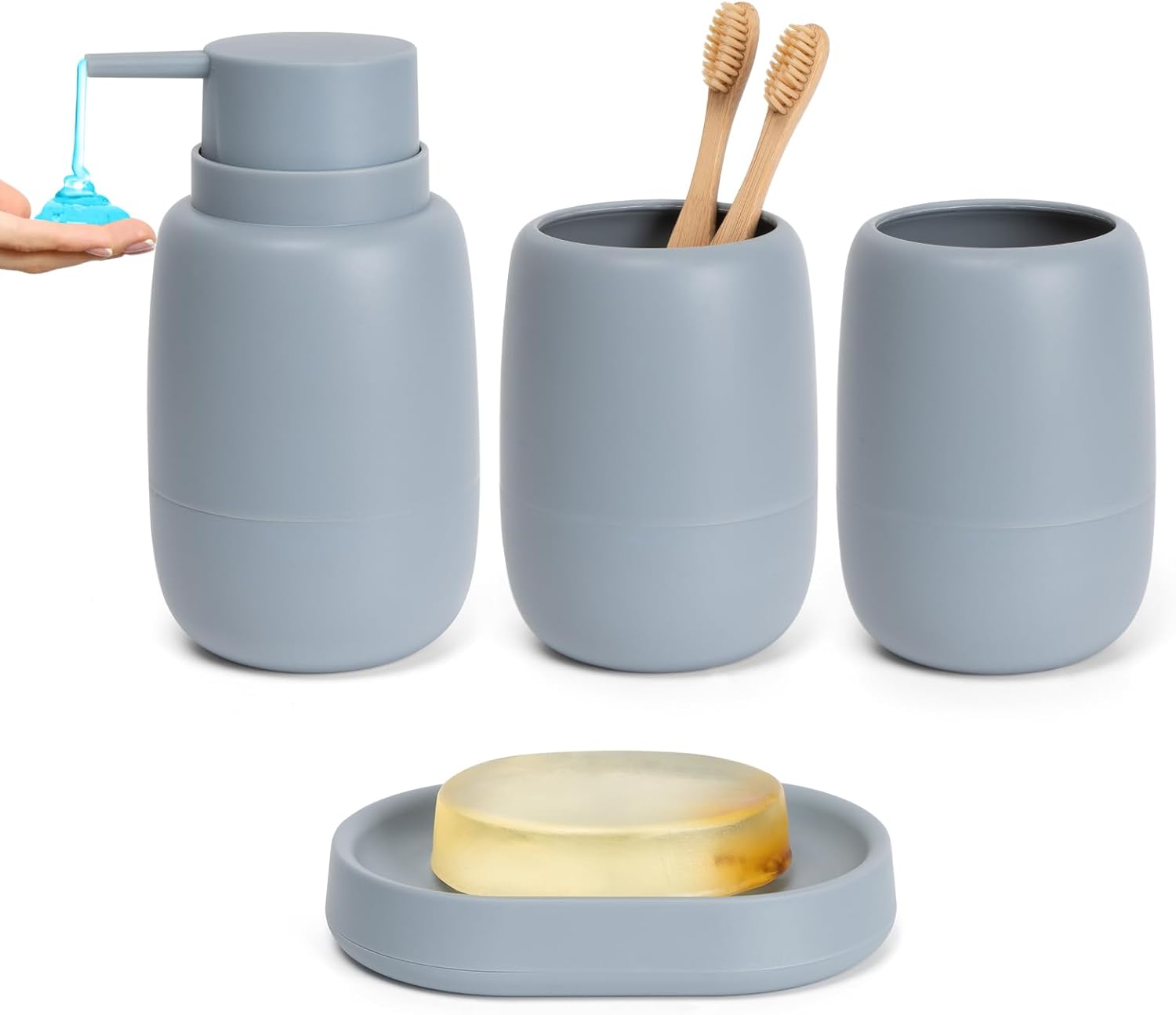 Bathroom Accessory Set 4 Pcs Bath Accessory Sets Complete Soap Dispenser 18 oz Tumbler Soap Dish for Modern Bathroom Deco