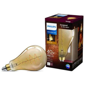 Philips 40Watt Equivalent A50 Dimmable Vintage Glass Edison LED Large Bulb 2000k