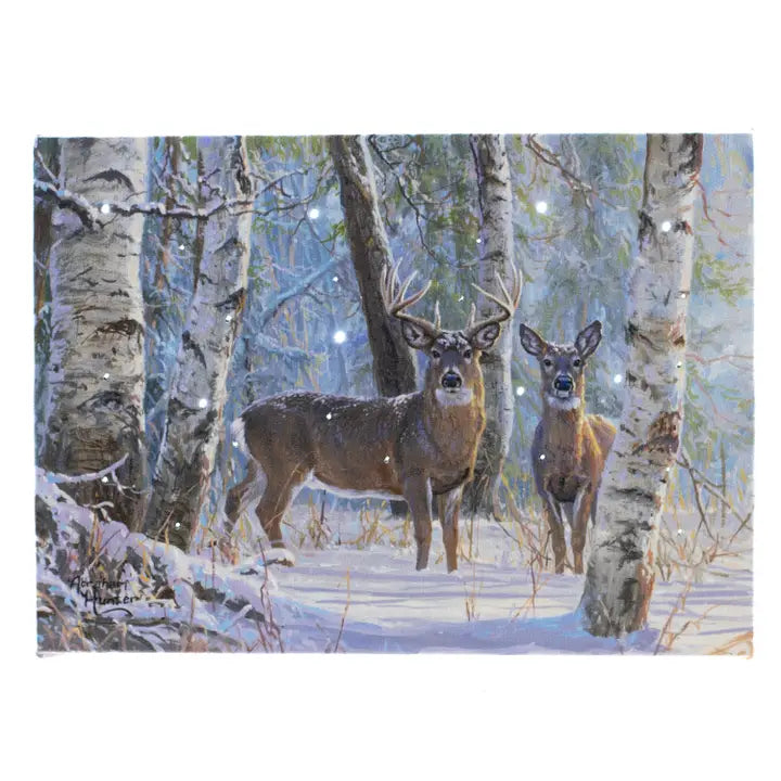 TT Deer Family (Standing in Woods)-  8"x6" Light-Up Canvas Wall/Tabletop Picture Art
