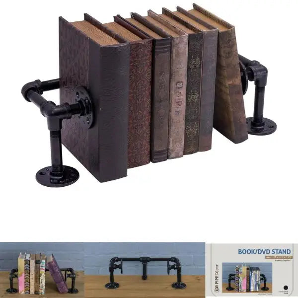 Home Decor - Pipe Decor - 17"x5.5"6.5" - Industrial Electro Plated Black Finish - Book Stand