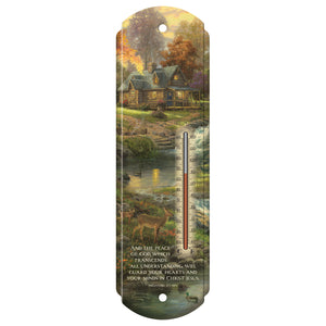 OURDOOR METAL THERMOMETER-THOMAS KINKADE "MOUNTAIN RETREAT"