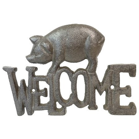 CAST IRON PIG WELCOME SIGN / WALL DECOR--8.5"X0.25"X5.8"