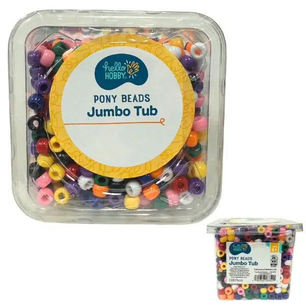 Pony Bead Jumbo 1,500PC Tub - #18352 - Crafts By Hello Hobby