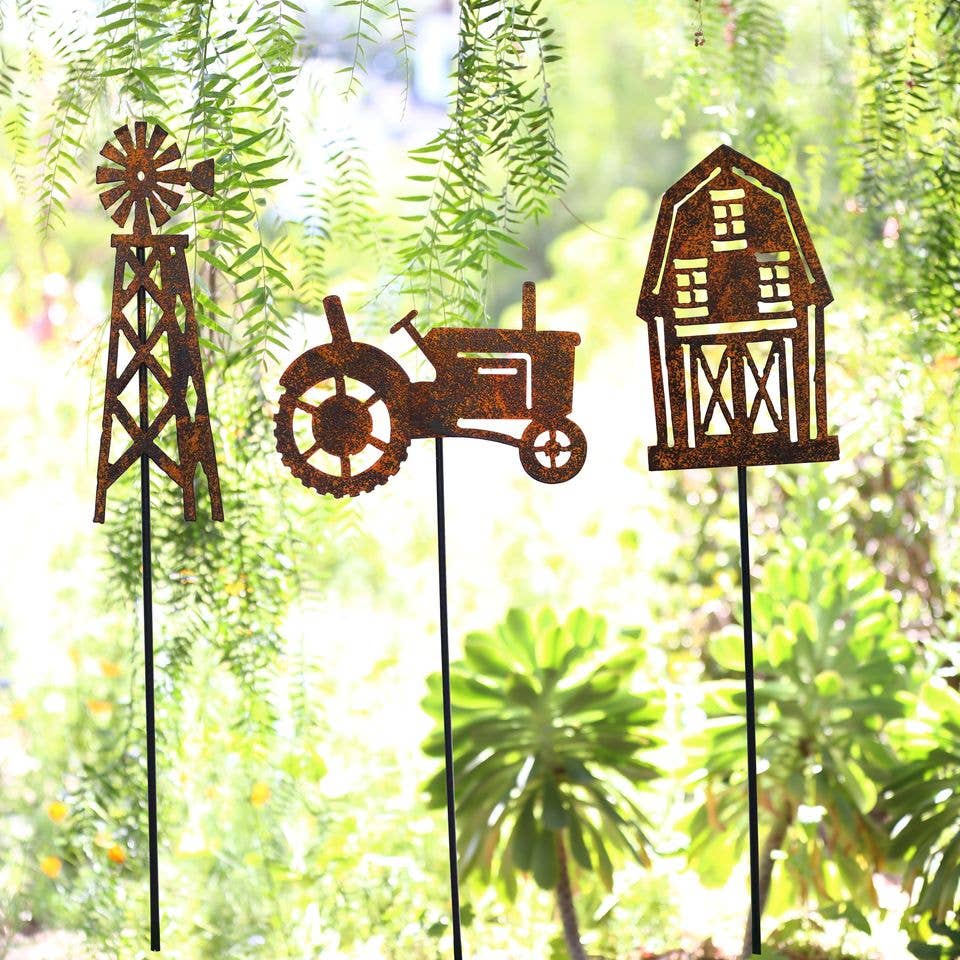 Rustic Farmland Themed Garden Stakes--15"