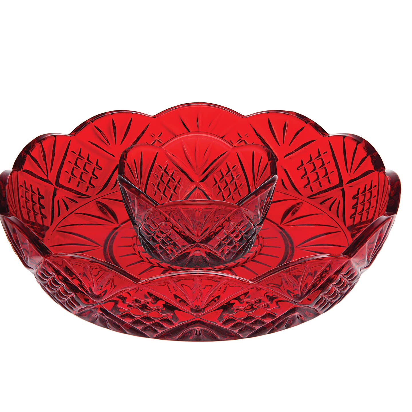 Dublin Mini Red Chip & Dip Tray, Appetizer Dish for Parties or Snacks Hosting Plate