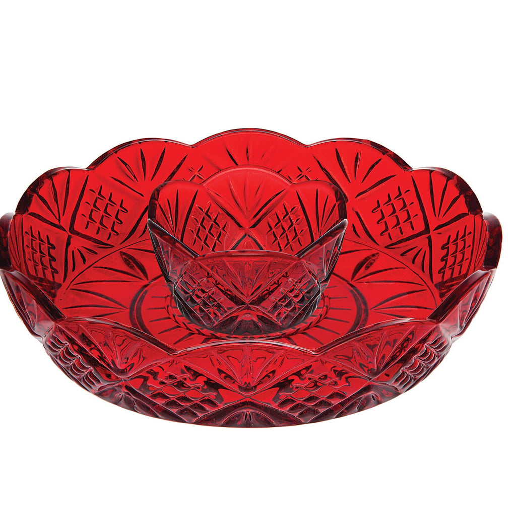 Dublin Mini Red Chip & Dip Tray, Appetizer Dish for Parties or Snacks Hosting Plate