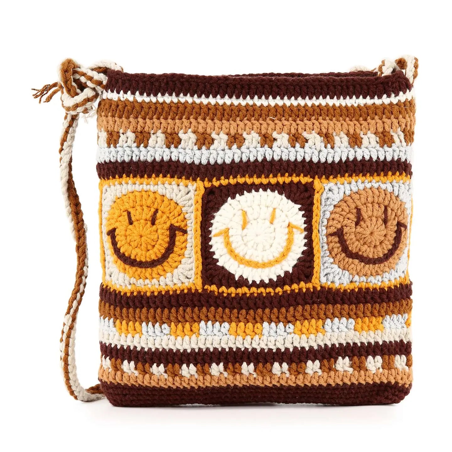 Crochet Design Happy Crossbody Sling-Coffee
