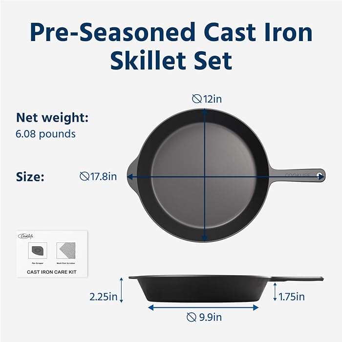 COOKLIFE 12 Inch  Pre-Seasoned Cast Iron Skillet
