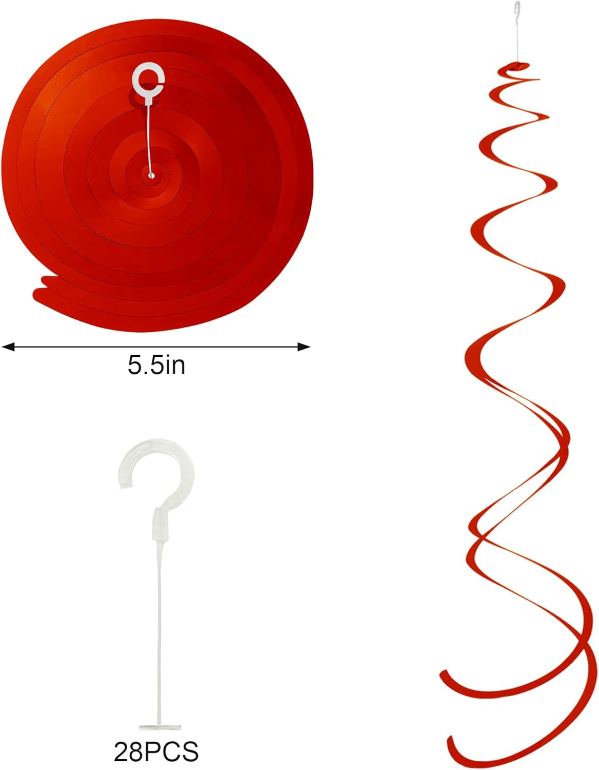 Ceiling Swirl Foil Decorations Hanging Plastic Streamer Themed Swirl Party Valentine’s Day Decoration, Pack of 28 (Sliver, Red and Pink)