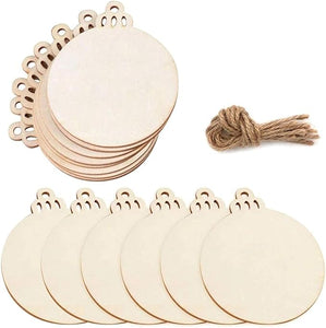 30pcs DIY Wooden Easter Christmas Ornaments Unfinished Predrilled Circles Round Wooden Discs with Holes for Crafts Centerpieces Holiday Hanging Decorations