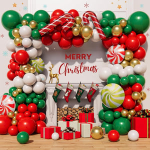 Christmas Balloon Arch Garland Kit 160pcs Red Green Gold Balloons Party Decoration (Green, Red, Gold)