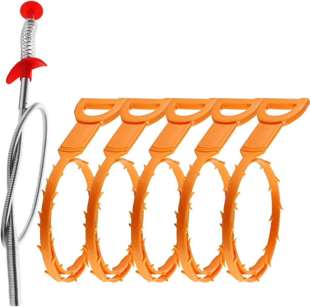 6 Pack Drain Hair Remover, 24 Inch Flexible Sink Snake Tool for Clogged Pipes and Tubes, Drain Cleaner