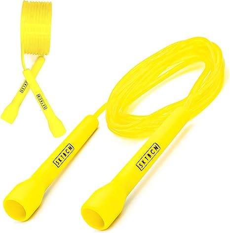 Quick Ship weighted jump rope for exercise and fitness-Adjustable Length with plastic handle-Lightweight Skipping rope for Gym ,Crossfit,Endurance and Cardio training, Yellow