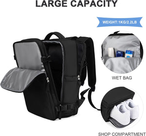 Travel Backpack For Women Men Airline Approved,Black Carry On Backpack,Large Hiking Waterproof Outdoor Sports Rucksack Casual Daypack Fit 15.6 Inch Laptop Backpack for College