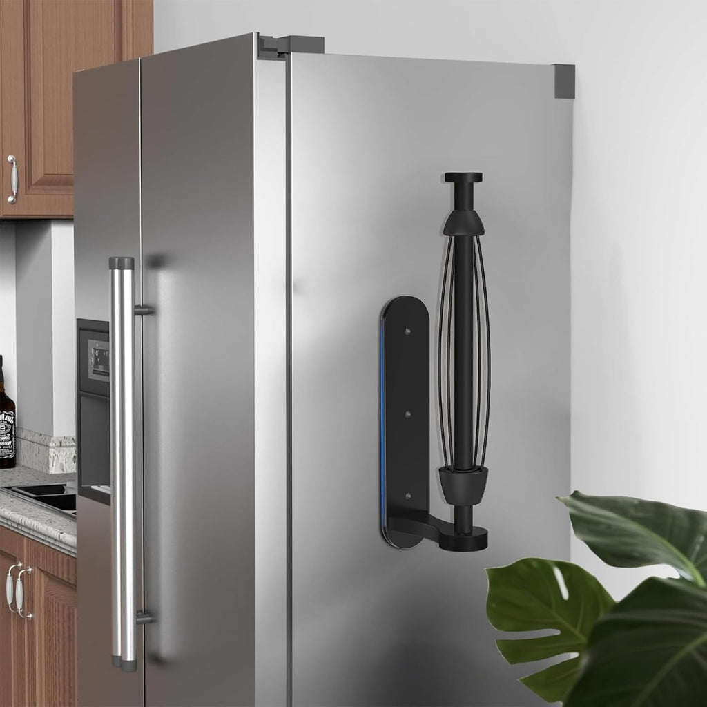 Magnetic Paper Towel Holder for Fridge -No Drill, One Hand Tear RV Paper Towel Holder with Ratchet Mechanism, Self-Adhesive & Wall Mount for Refrigerator, Kitchen, Grill, Garage (Matte Black)