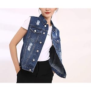 Women's Denim Jean Vest Dark Blue-Ripped, XX-Large