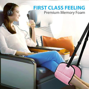 Airplane Footrest Made with Premium Memory Foam - Airplane Travel Foot Hammack, No Clashing Foot Hammock & Portable Plane Leg Rest, Provides Relaxation & Comfortable for Long Flight, Pink