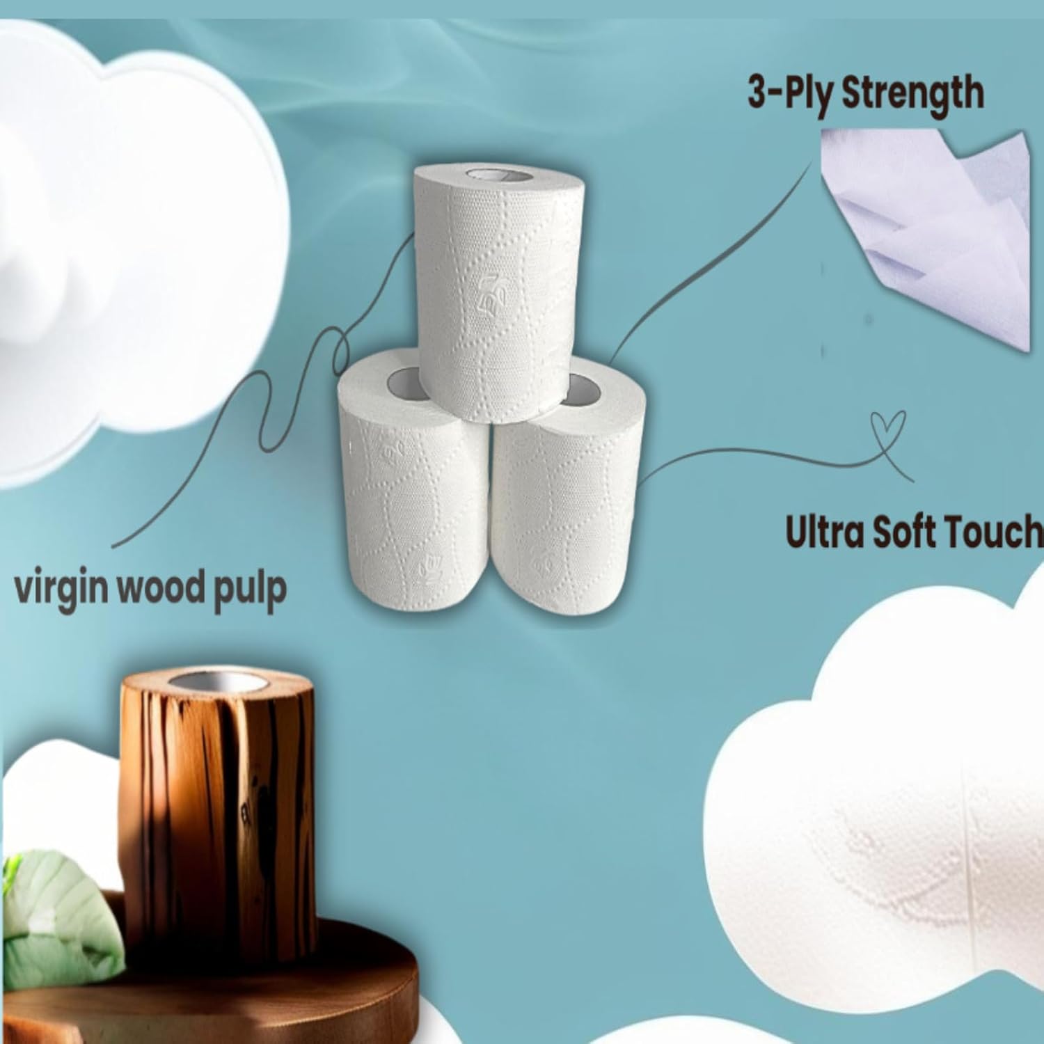 Cottonix Ultra Soft 3-Ply Toilet Paper – 12 Rolls, 200 Sheets Each, Made with Natural Virgin Wood Pulp