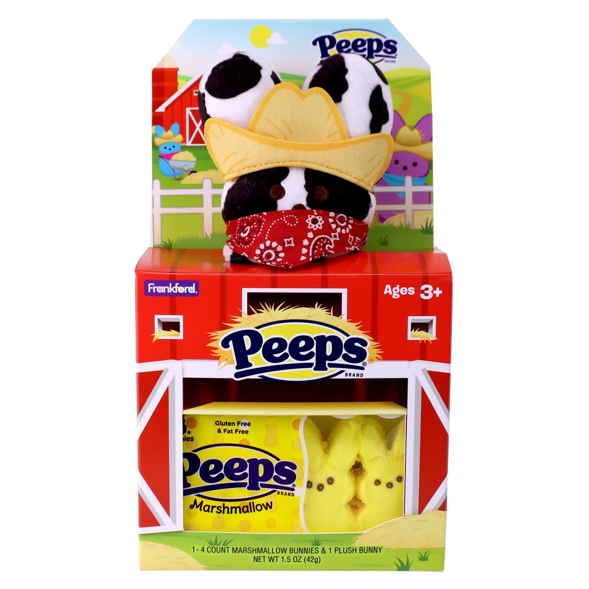 PEEPS Plush Bunny Farm House Gift Set with 4ct PEEPS Yellow Marshmallow Candies and Plush Toy, 1.5oz, Easter Gifts and Basket Stuffers (Best By:  6/2025)