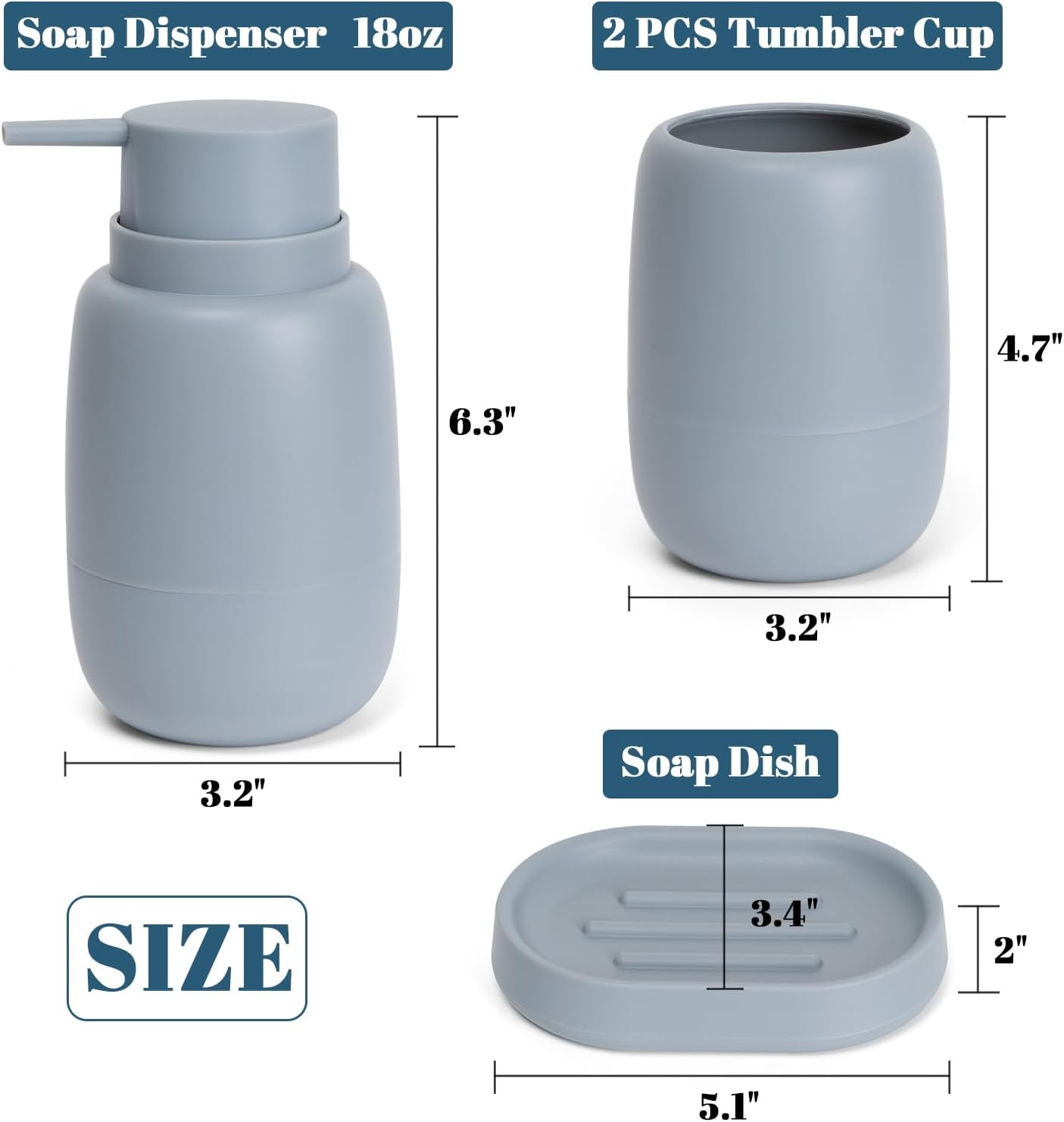 Bathroom Accessory Set 4 Pcs Bath Accessory Sets Complete Soap Dispenser 18 oz Tumbler Soap Dish for Modern Bathroom Deco