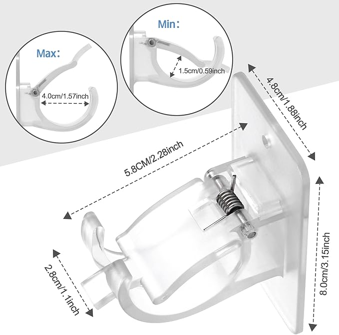 No-Drill Curtain-Rod Adhesive-Brackets Adjustable-Holder - 20 Pounds Nail Free Curtain Rod Hanger (6PCS Transparent)