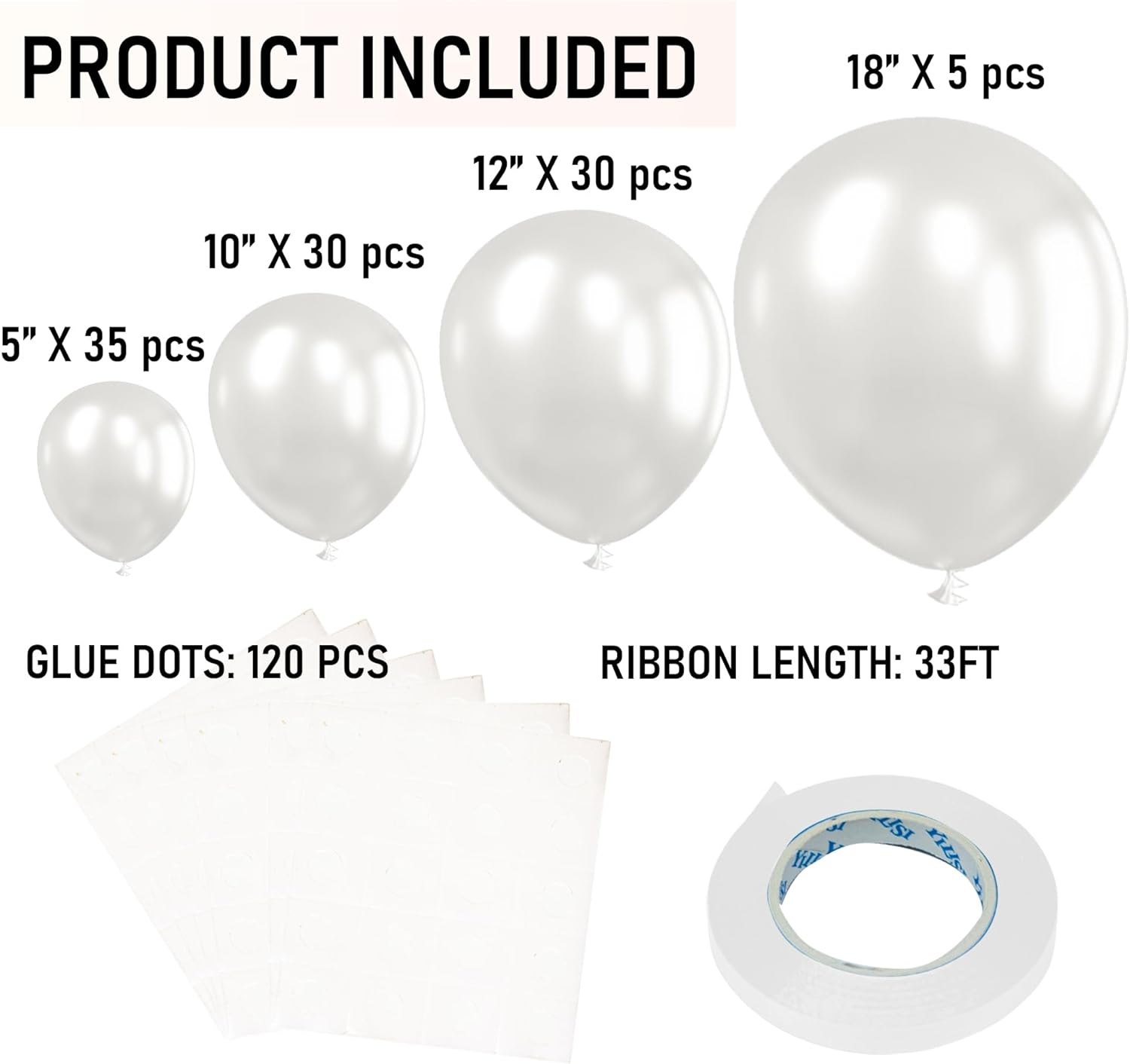 Dazzle Bright 100 PCS White Balloons Latex Balloons Different Party Balloon Kit